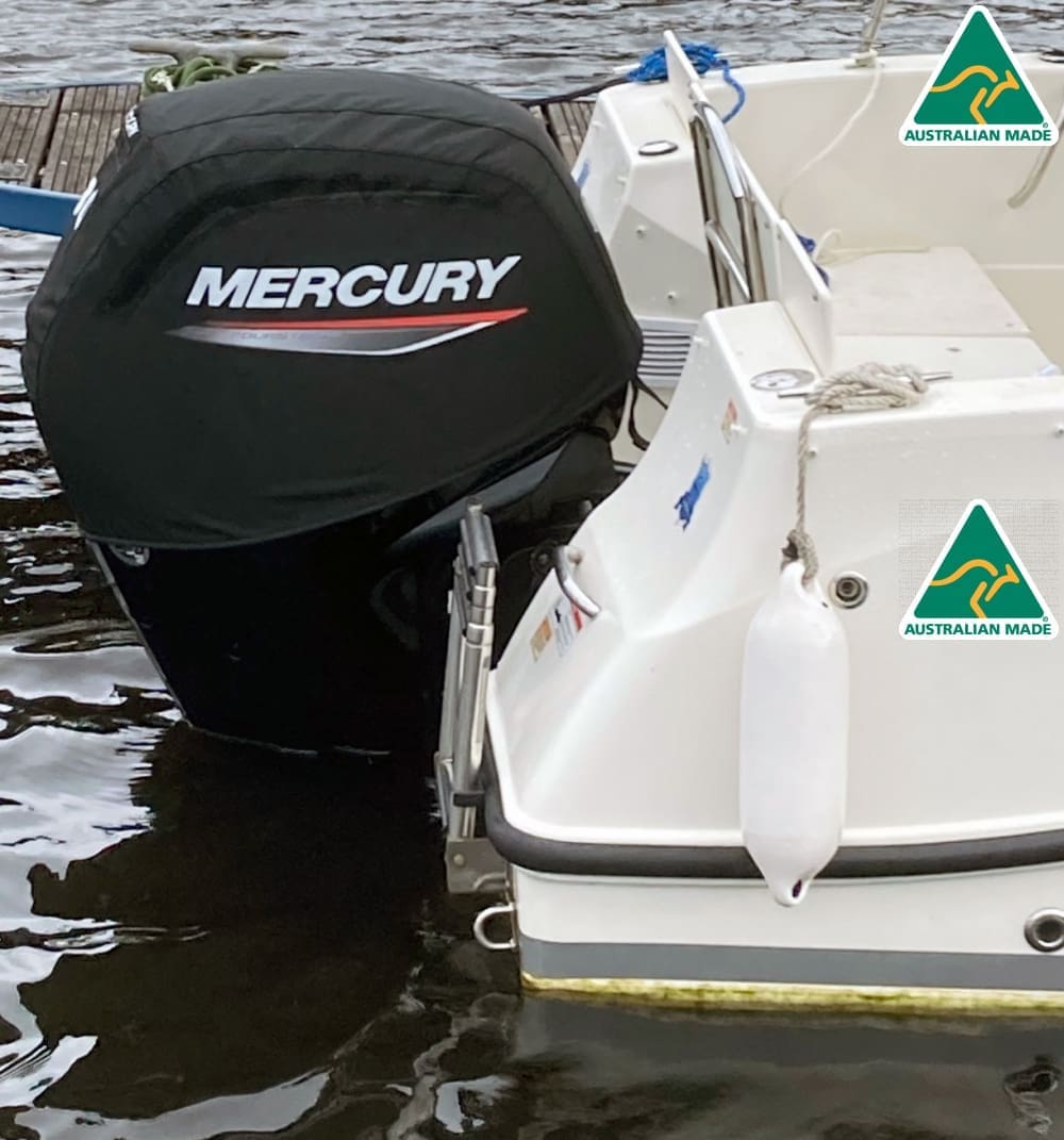 Mercury outboard covers vented cowling protection.