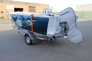 Honda BF90 outboard storage and towing cover.