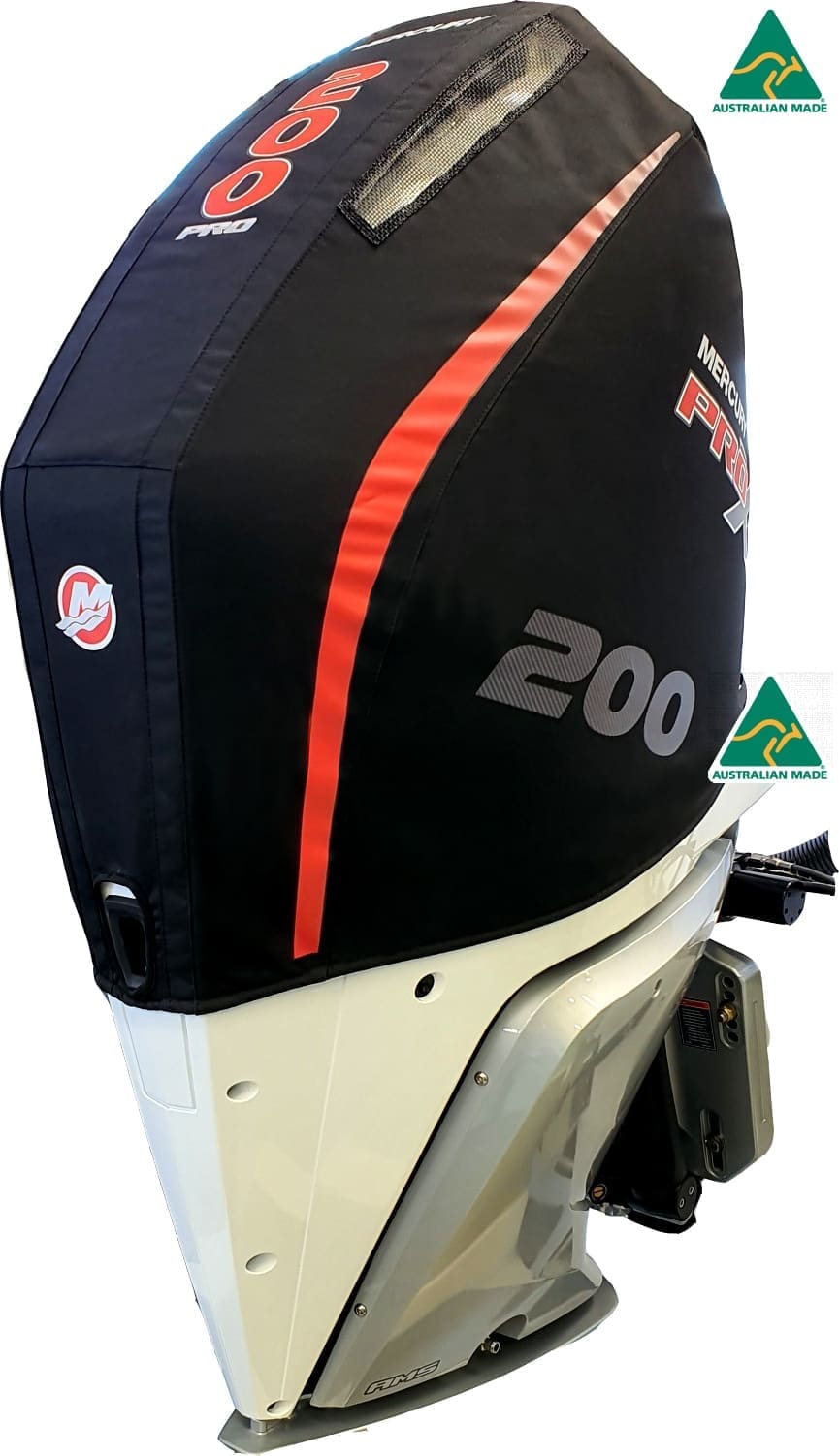 Mercury outboard covers vented cowling protection.