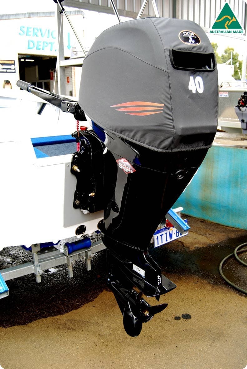 Mercury outboard covers vented cowling protection.