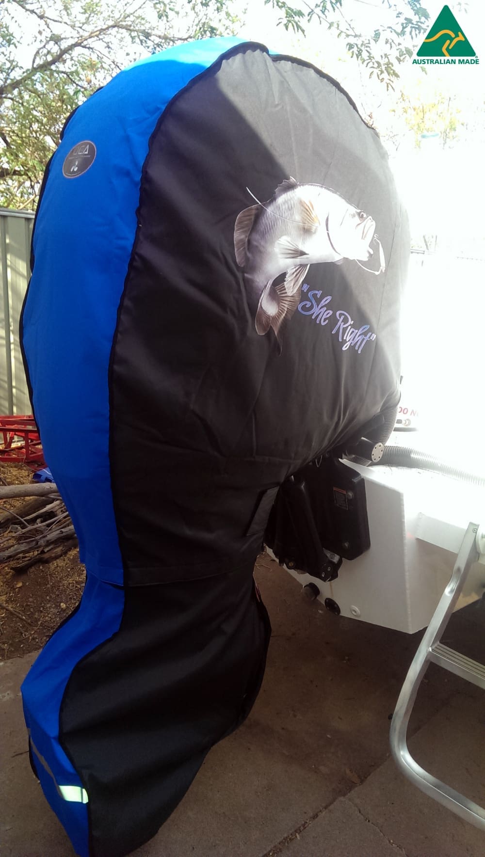 Mercury outboard covers vented cowling protection.